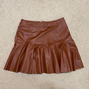 Camel faux leather high waisted flare skirt